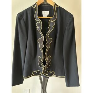 Rimini Vintage Jacket Women's Black Long Sleeve Gold Piping Cutouts Evening Sz 8